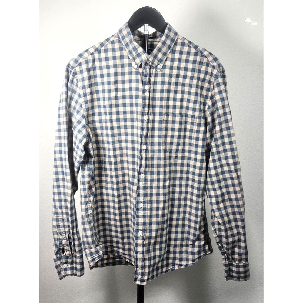 J.Crew Flex Washed Slim Fit Shirt Mens Large Button Front Green Tan Preppy